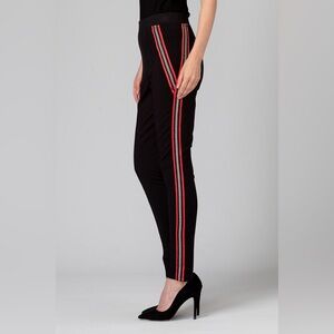 Joseph Ribkoff 194321 Black Slim Pull-On Pants Size 8 Red‎ Side Stripe Stretch